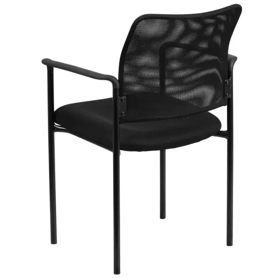 Emma and Oliver Mesh Comfortable Stackable Steel Side Chair with Arms Black {4}