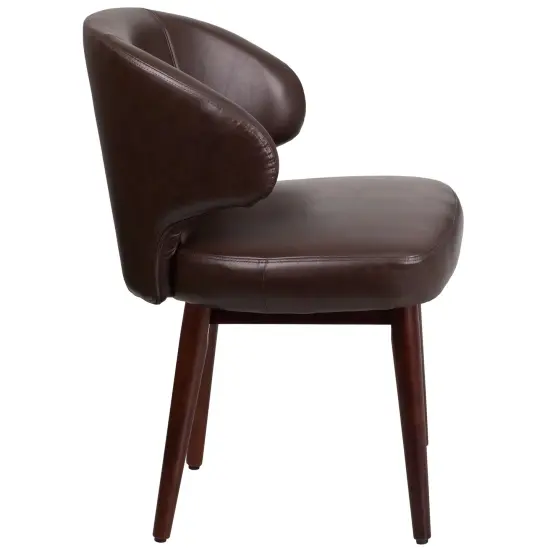 Merrick Lane Ambrose Upholstered Accent Chair with Walnut Legs Brown Faux Leather {5}