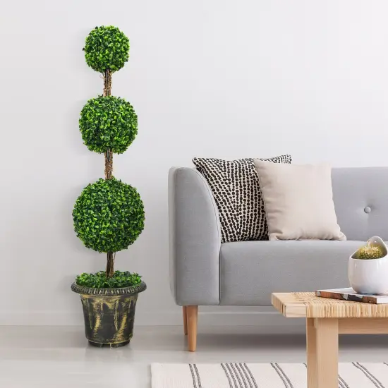 4 Feet Artificial Topiary Triple Ball Tree Plant Perfect for Indoor Outdoor Decor {5}