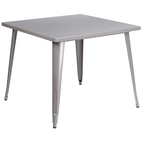 Merrick Lane Adana 35.5" Square Metal Dining Table for Indoor and Outdoor Use Silver {2}