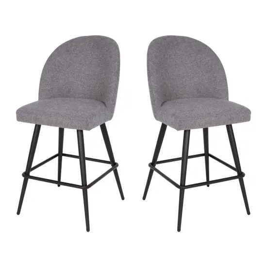 Merrick Lane Teague Set of 2 Modern Armless Counter Stools with Contoured Backs, Steel Frames, and Integrated Footrests Gray Faux Linen {1}