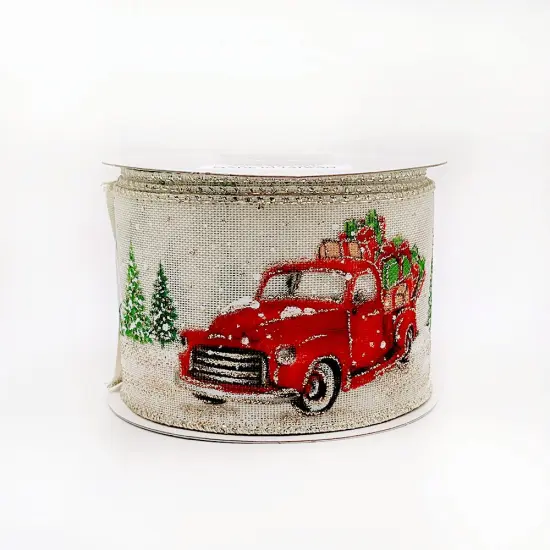 Designer's Shop Holiday Gift and Tree Truck wired edge ribbon WR 63-5136, 2.5" x 10 yards {1}