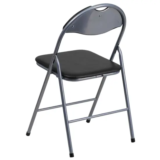 Emma and Oliver 4 Pack Vinyl Metal Folding Chair with Carrying Handle Black {3}