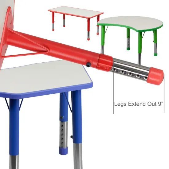 Emma and Oliver 23.625"W x 47.25"L Rectangular Plastic Height Adjustable Activity Table Red {5}