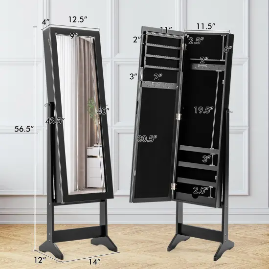 Full Length Mirrored Standing Jewelry Cabinet Storage Box Black {4}