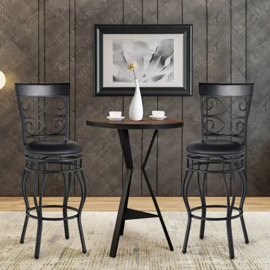 30 Inch Set of 2 Swivel Bar Stool with Curved Backrest and Footrest Black {2}