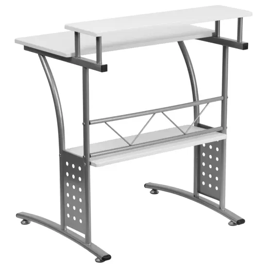 Emma and Oliver Computer Desk with Top and Lower Storage Shelves White {3}