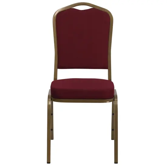 Emma and Oliver Crown Back Stacking Banquet Dining Chair BurgundyFabric/Gold {3}