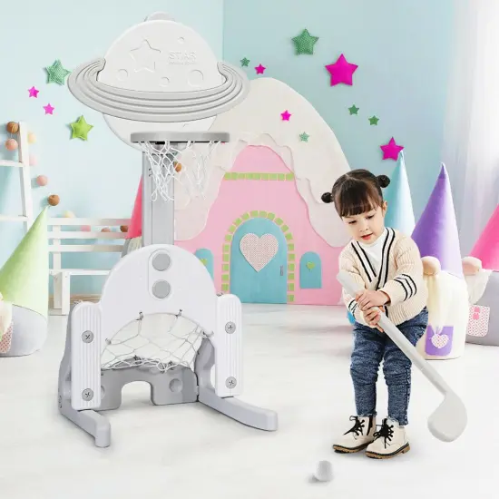 3 in 1 Kids Basketball Hoop Set with 5 Adjustable Height Levels Perfect Gift for Children White {6}