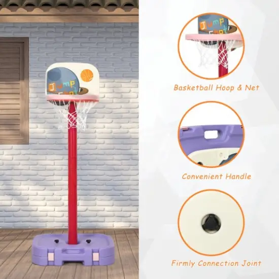2 in 1 Kids Basketball Hoop Stand with Ring Toss and Storage Box Perfect for Indoor-Outdoor Play Purple {2}