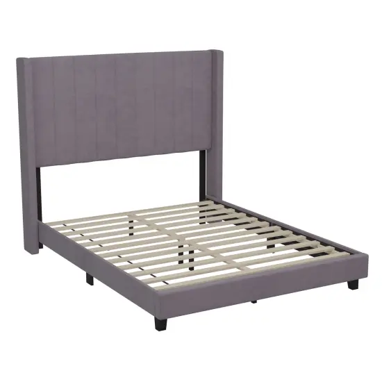Merrick Lane Sana Modern Upholstered Platform Bed Frame with Padded, Tufted Wingback Headboard and Wood Support Slats, No Box Spring Required {1}