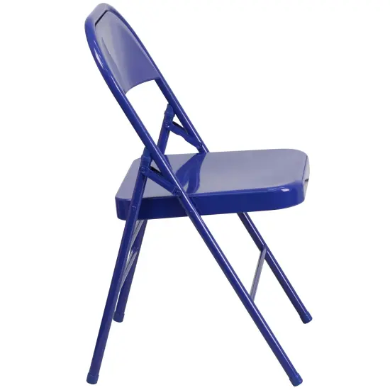 Emma and Oliver 2 Pack Home & Office Colorful Metal Folding Chair Teen and Event Seating Cobalt Blue {5}