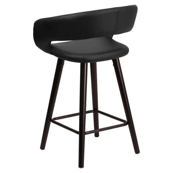Merrick Lane Plath 24 Inch Cappuccino Ultramodern Bar Counter Stool With Upholstered Seat Black {4}