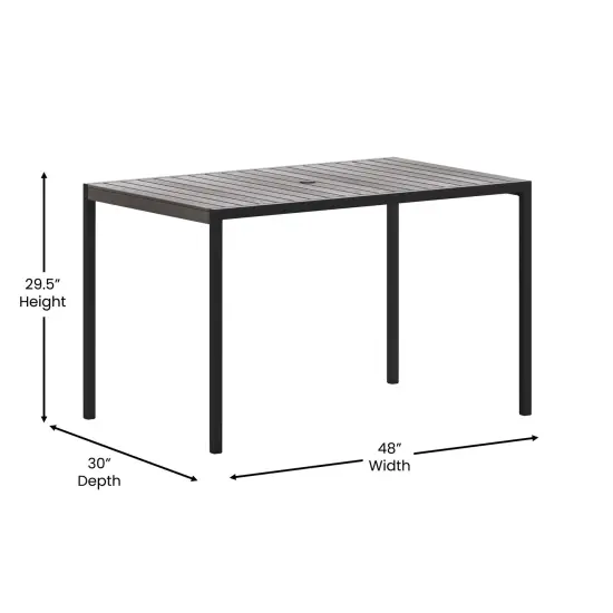 Merrick Lane Outdoor Dining Table with Faux Teak Poly Slat Top and Powder Coated Steel Frame {10}