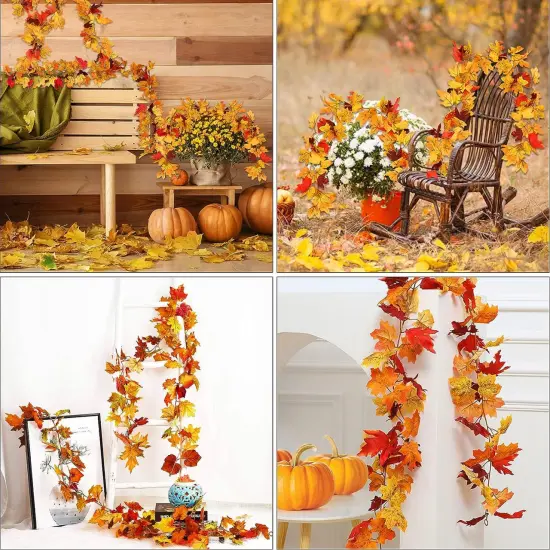 2 Pack Fall Garland 5.6ft Maple Leaf Garland Artificial Autumn Leaves Garland for Home {5}
