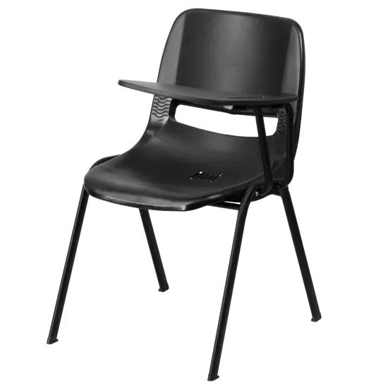 Emma and Oliver Ergonomic Shell Chair with Left Handed Flip-Up Tablet - Tablet Arm Desk Black {2}
