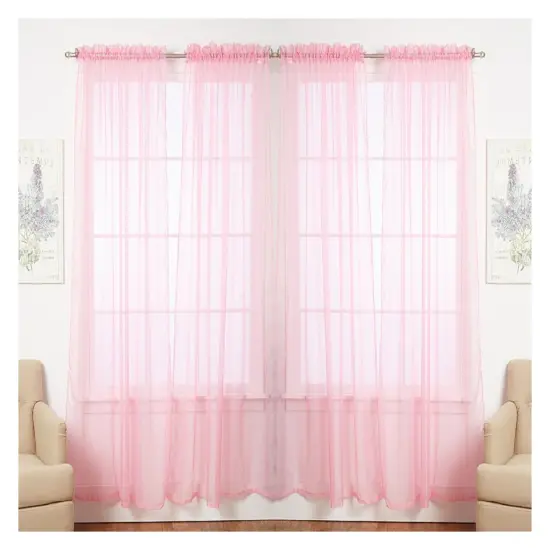 J&V TEXTILES 4-Pack Value: Solid Sheer Window Curtain Panels Brown {2}