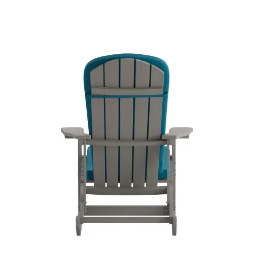 Merrick Lane Atlantic All-Weather Polyresin Adirondack Rocking Chair with Vertical Slats and Weather Resistant Cushions Gray/Blue {9}
