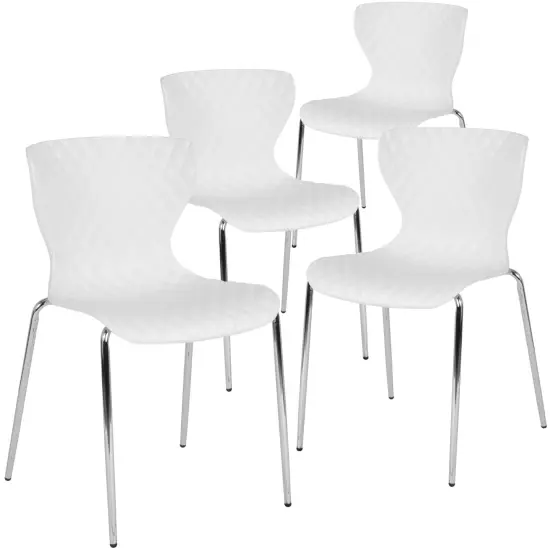 Emma and Oliver 4 Pack Contemporary Design Plastic Stack Chair White {1}