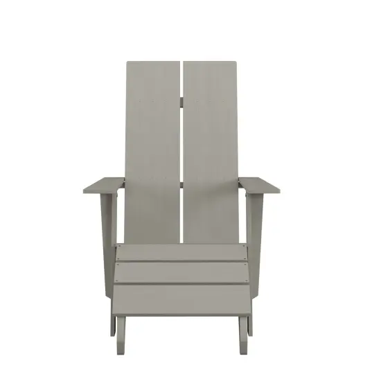 Merrick Lane Piedmont Adirondack Modern Slatted Back Patio Chair With Accompanying Foot Ottoman Gray {3}