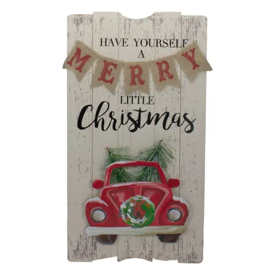 Northlight 24-Inch Lighted Merry Little Christmas Vintage Red Truck Wall Sign Brown {1}