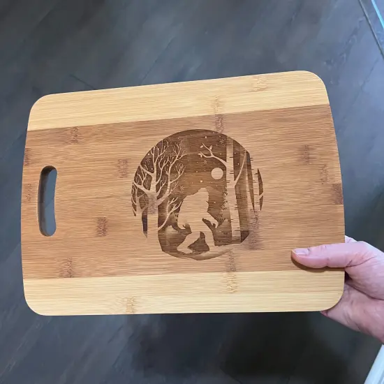 Winter Sasquatch Cutting Board 14''x9.5''x.5'' Bamboo Bigfoot {3}