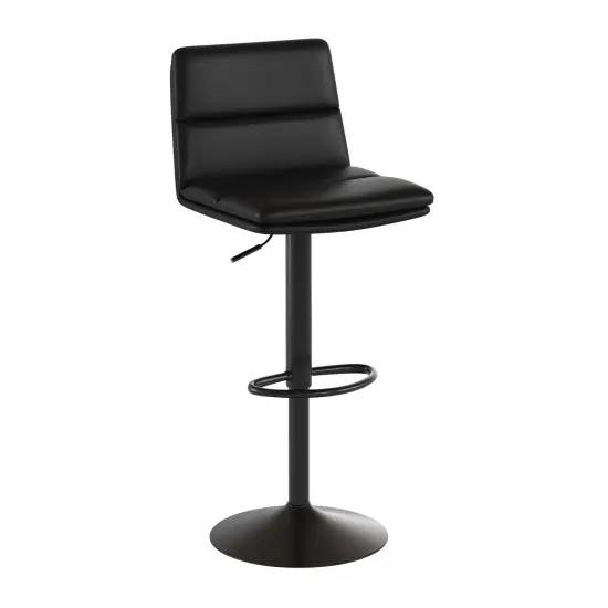 Merrick Lane Keene Modern Upholstered Adjustable Height Stools with Sturdy Iron Bases Black/Black {1}