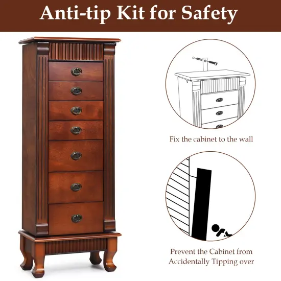 Wooden Jewelry Armoire Cabinet Storage Chest with Drawers and Swing Doors {5}