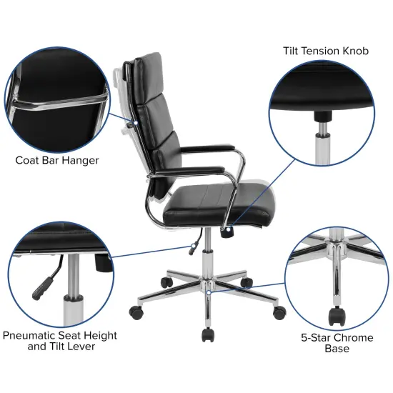 Merrick Lane Austen High Panel-Back Ergonomic Office Chair with Padded Metal Arms Executive Swivel Computer Desk Chair Black {2}