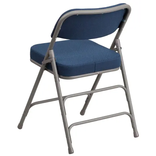 Emma and Oliver 2 Pack Premium Curved Triple Braced & Hinged Fabric Upholstered Metal Folding Chair Navy {3}