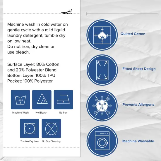 Emma and Oliver Hypoallergenic Mattress Pad with Deep Pockets and Quilted Cotton Top {2}