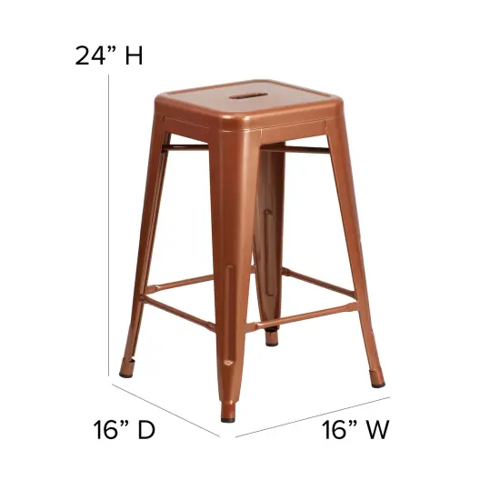 Merrick Lane Newark Series Backless Metal Stool with Square Seat for Indoor-Outdoor Use Copper {4}