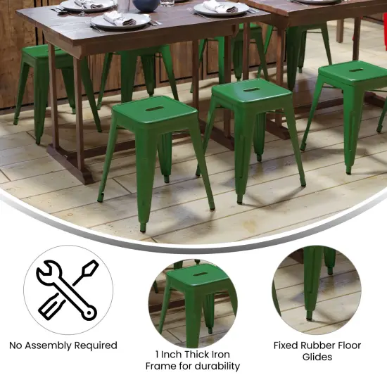 Emma and Oliver 18 Inch Table Height Indoor Stackable Metal Dining Stool-Set of 4 Green {2}