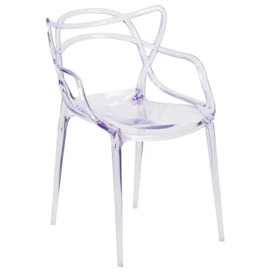 Emma and Oliver Transparent Fluid Style Stacking Side Chair Clear {1}