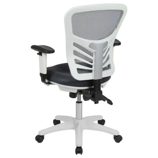 Emma and Oliver Mid-Back Mesh Triple Paddle Swivel Ergonomic Office Chair with Adjustable Arms DarkGrayMesh/White {4}