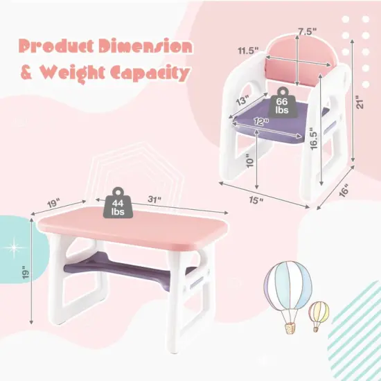 Kids Table and Chair Set with Building Blocks Pink {8}
