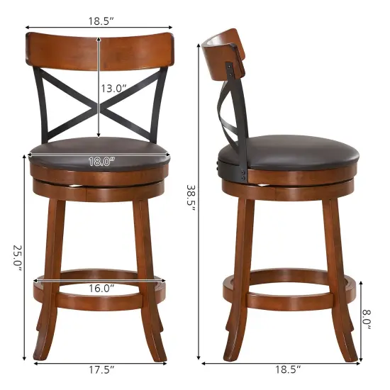 Set of 2 Bar Stools 360-Degree Swivel Dining Bar Chairs with Rubber Wood Legs {3}