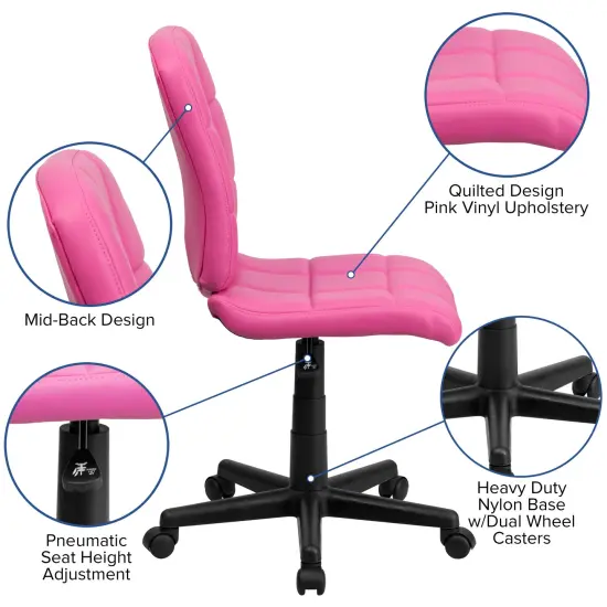 Emma and Oliver Mid-Back Quilted Vinyl Swivel Task Office Chair Pink {2}