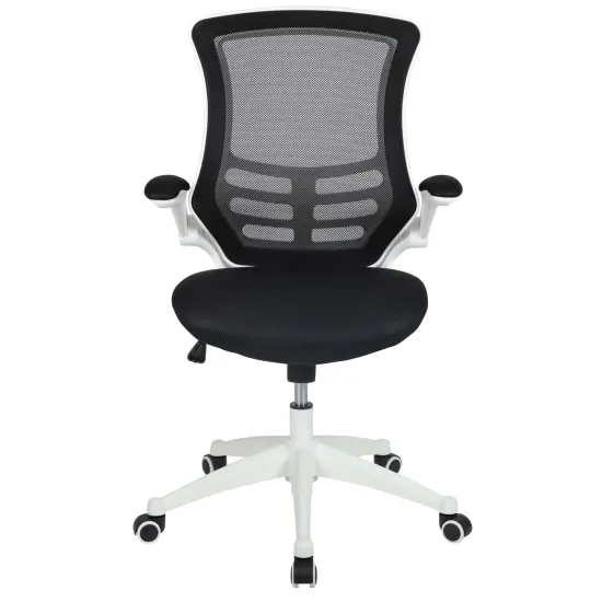 Emma and Oliver Mid-Back Mesh Swivel Ergonomic Task Office Chair with Flip-Up Arms Red Mesh/Black Frame {11}