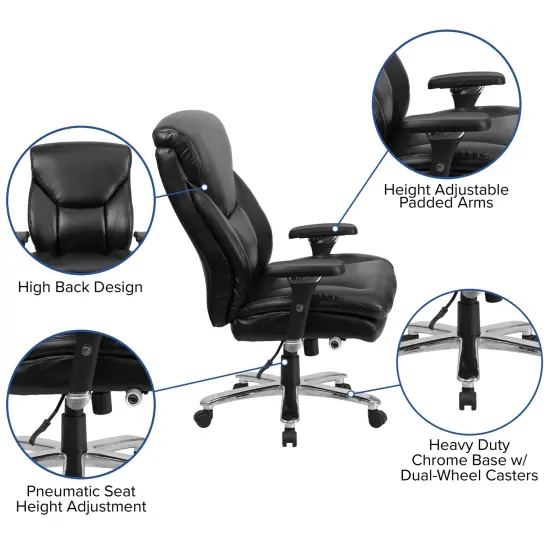 Emma and Oliver 24/7 400 lb. Big & Tall High Back Swivel Ergonomic Office Chair with Lumbar Knob Black LeatherSoft {2}