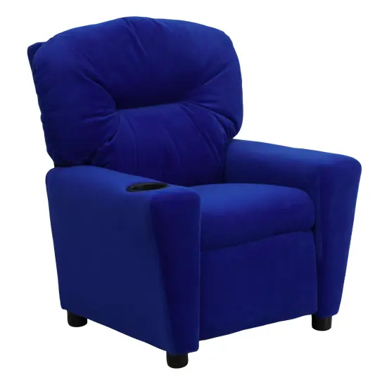Emma and Oliver Contemporary Kids Recliner with Cup Holder Blue Microfiber {1}