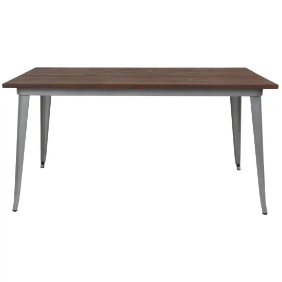 Merrick Lane Ardennes Rectangular Steel Frame Square Table With Wood Top Silver {6}