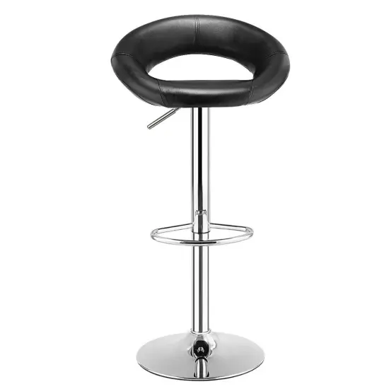 Height Adjustable Bar Stools Set of 2 with Hollow Back and Footrest Black {6}