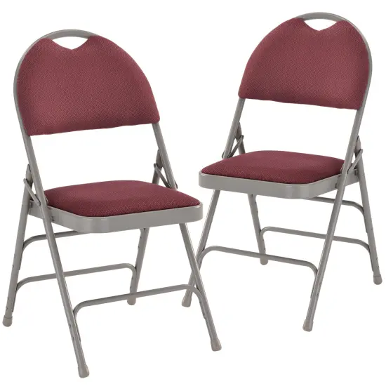 Emma and Oliver 2 Pack Home & Office Easy-Carry Party Events Padded Folding Chair BurgundyFabric/Gray {1}