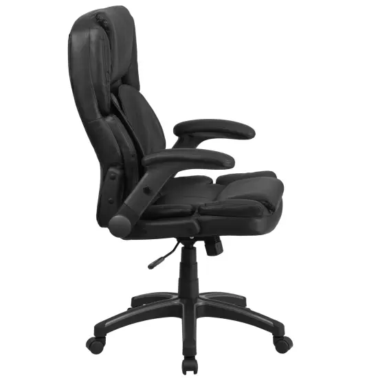 Emma and Oliver Extreme Comfort High Back Leather Executive Swivel Ergonomic Office Chair with Flip-Up Arms Black {4}
