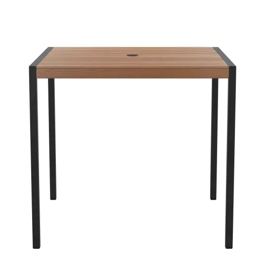 Merrick Lane Faux Teak Outdoor Dining Table with Powder Coated Steel Frame and Umbrella Hole {3}