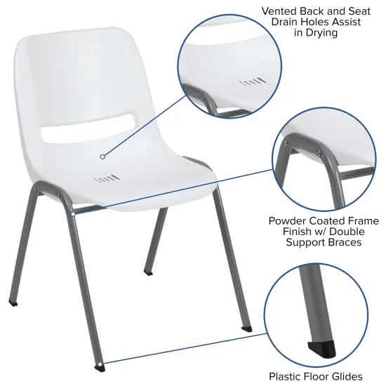 Emma and Oliver Ergonomic Shell Student Stack Chair - Classroom Chair / Office Guest Chair White {3}