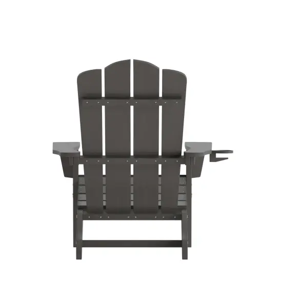 Merrick Lane Nassau Adirondack Chair with Cup Holder, Weather Resistant HDPE Adirondack Chair Gray {4}
