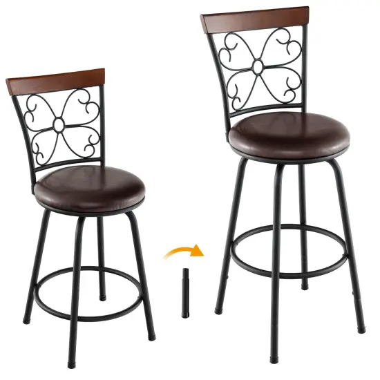 2 Pieces 24-Inch Adjustable PU Cushioned Swivel Barstools with 4 Additional Leg Tubes {4}