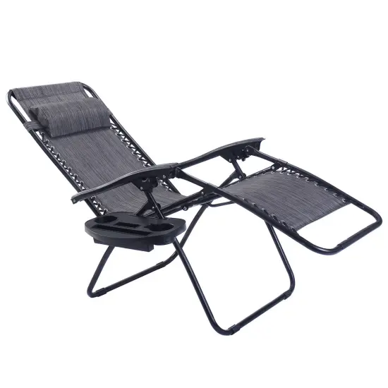 Costway 2PC Folding Zero Gravity Reclining Lounge Chairs Beach Patio W/Utility Tray {6}